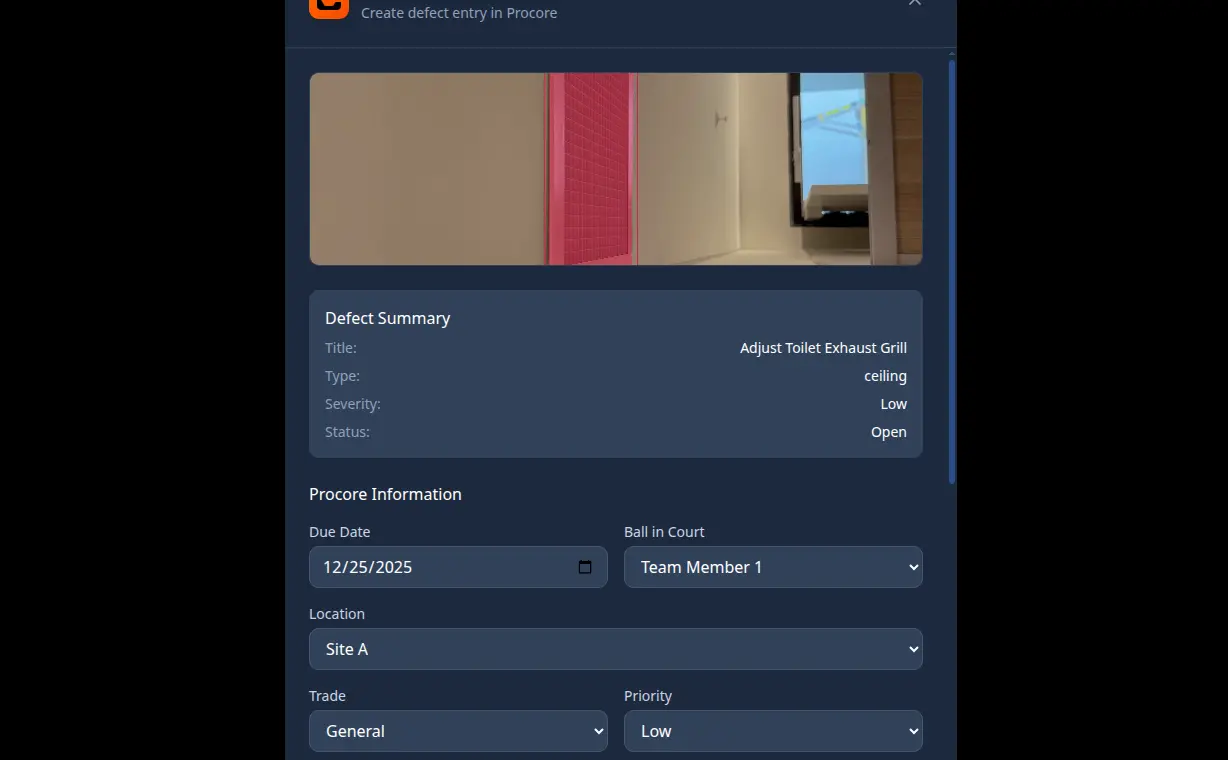 Detail defect views synced to external system